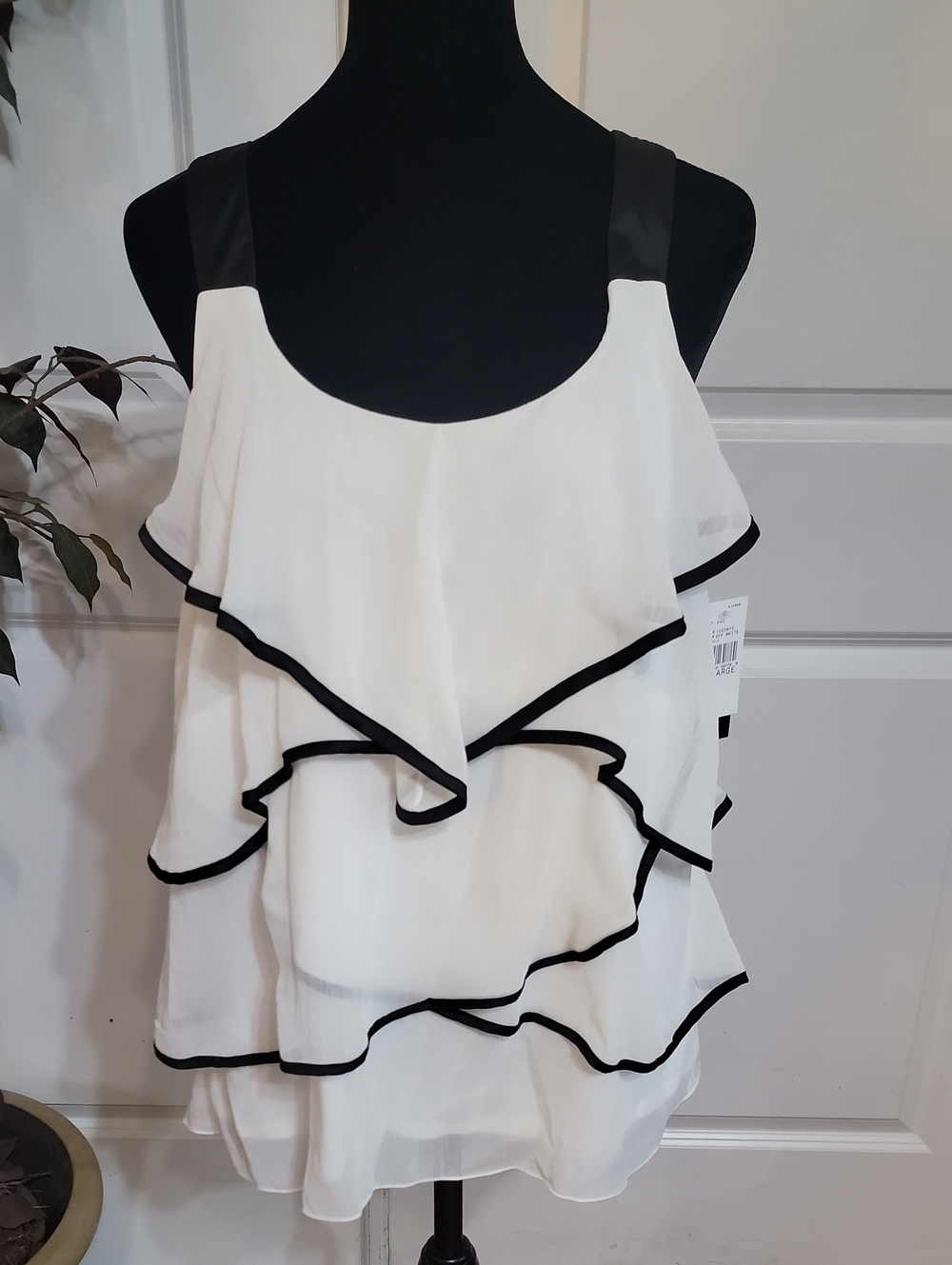 Bwear White Layered Ruffle Camisole with Black Trim